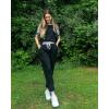 imagePRETTYGARDEN Women Summer Two Piece Outfits Striped Short Sleeve Pullover and Long Pants Tracksuit Travel Pajama Lounge SetZblack