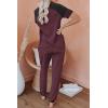 imagePRETTYGARDEN Women Summer Two Piece Outfits Striped Short Sleeve Pullover and Long Pants Tracksuit Travel Pajama Lounge SetZburgundy