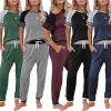 imagePRETTYGARDEN Women Summer Two Piece Outfits Striped Short Sleeve Pullover and Long Pants Tracksuit Travel Pajama Lounge SetZburgundy
