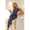 imagePRETTYGARDEN Women Summer Two Piece Outfits Striped Short Sleeve Pullover and Long Pants Tracksuit Travel Pajama Lounge SetZdark Blue