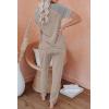 imagePRETTYGARDEN Women Summer Two Piece Outfits Striped Short Sleeve Pullover and Long Pants Tracksuit Travel Pajama Lounge SetZkhaki