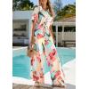 imagePRETTYGARDEN Womens 2 Piece Beach Vacation Outfit 2025 Casual Summer Floral Button Down Shirt Wide Leg Pants Matching SetsFloral White Multicolored