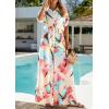 imagePRETTYGARDEN Womens 2 Piece Beach Vacation Outfit 2025 Casual Summer Floral Button Down Shirt Wide Leg Pants Matching SetsFloral White Multicolored