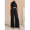 imagePRETTYGARDEN Womens 2 Piece Outfits 2025 Summer Casual Sleeveless Mock Neck Crop Tops Wide Leg Pants SetBlack