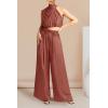 imagePRETTYGARDEN Womens 2 Piece Outfits 2025 Summer Casual Sleeveless Mock Neck Crop Tops Wide Leg Pants SetBrown Red