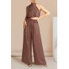 imagePRETTYGARDEN Womens 2 Piece Outfits 2025 Summer Casual Sleeveless Mock Neck Crop Tops Wide Leg Pants SetCoffee