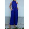 imagePRETTYGARDEN Womens 2 Piece Outfits 2025 Summer Casual Sleeveless Mock Neck Crop Tops Wide Leg Pants SetRoyal Blue