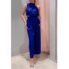 imagePRETTYGARDEN Womens 2 Piece Outfits 2025 Summer Casual Sleeveless Mock Neck Crop Tops Wide Leg Pants SetRoyal Blue