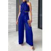 imagePRETTYGARDEN Womens 2 Piece Outfits 2025 Summer Casual Sleeveless Mock Neck Crop Tops Wide Leg Pants SetRoyal Blue