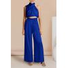 imagePRETTYGARDEN Womens 2 Piece Outfits 2025 Summer Casual Sleeveless Mock Neck Crop Tops Wide Leg Pants SetRoyal Blue