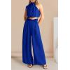 imagePRETTYGARDEN Womens 2 Piece Outfits 2025 Summer Casual Sleeveless Mock Neck Crop Tops Wide Leg Pants SetRoyal Blue