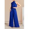 imagePRETTYGARDEN Womens 2 Piece Outfits 2025 Summer Casual Sleeveless Mock Neck Crop Tops Wide Leg Pants SetRoyal Blue