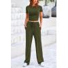 imagePRETTYGARDEN Womens 2 Piece Outfits Summer Tracksuit Lounge Sets Short Sleeve Crop Tops T Shirts High Waisted Wide Leg PantsArmy Green