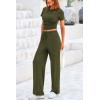 imagePRETTYGARDEN Womens 2 Piece Outfits Summer Tracksuit Lounge Sets Short Sleeve Crop Tops T Shirts High Waisted Wide Leg PantsArmy Green