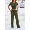 imagePRETTYGARDEN Womens 2 Piece Outfits Summer Tracksuit Lounge Sets Short Sleeve Crop Tops T Shirts High Waisted Wide Leg PantsArmy Green