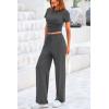 imagePRETTYGARDEN Womens 2 Piece Outfits Summer Tracksuit Lounge Sets Short Sleeve Crop Tops T Shirts High Waisted Wide Leg PantsDark Grey