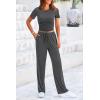 imagePRETTYGARDEN Womens 2 Piece Outfits Summer Tracksuit Lounge Sets Short Sleeve Crop Tops T Shirts High Waisted Wide Leg PantsDark Grey