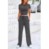 imagePRETTYGARDEN Womens 2 Piece Outfits Summer Tracksuit Lounge Sets Short Sleeve Crop Tops T Shirts High Waisted Wide Leg PantsDark Grey