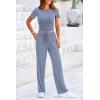 imagePRETTYGARDEN Womens 2 Piece Outfits Summer Tracksuit Lounge Sets Short Sleeve Crop Tops T Shirts High Waisted Wide Leg PantsGrey Blue