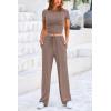 imagePRETTYGARDEN Womens 2 Piece Outfits Summer Tracksuit Lounge Sets Short Sleeve Crop Tops T Shirts High Waisted Wide Leg PantsKhaki
