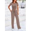 imagePRETTYGARDEN Womens 2 Piece Outfits Summer Tracksuit Lounge Sets Short Sleeve Crop Tops T Shirts High Waisted Wide Leg PantsKhaki