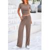 imagePRETTYGARDEN Womens 2 Piece Outfits Summer Tracksuit Lounge Sets Short Sleeve Crop Tops T Shirts High Waisted Wide Leg PantsKhaki