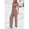 imagePRETTYGARDEN Womens 2 Piece Outfits Summer Tracksuit Lounge Sets Short Sleeve Crop Tops T Shirts High Waisted Wide Leg PantsKhaki