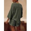 imagePRETTYGARDEN Womens Summer 2 Piece Swimsuit Coverup Hollow Out Knit Half Sleeve Tops Shorts Sets Bathing Suit Beach OutfitsArmy Green