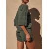 imagePRETTYGARDEN Womens Summer 2 Piece Swimsuit Coverup Hollow Out Knit Half Sleeve Tops Shorts Sets Bathing Suit Beach OutfitsArmy Green