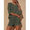 imagePRETTYGARDEN Womens Summer 2 Piece Swimsuit Coverup Hollow Out Knit Half Sleeve Tops Shorts Sets Bathing Suit Beach OutfitsArmy Green