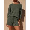 imagePRETTYGARDEN Womens Summer 2 Piece Swimsuit Coverup Hollow Out Knit Half Sleeve Tops Shorts Sets Bathing Suit Beach OutfitsArmy Green