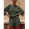 imagePRETTYGARDEN Womens Summer 2 Piece Swimsuit Coverup Hollow Out Knit Half Sleeve Tops Shorts Sets Bathing Suit Beach OutfitsArmy Green