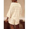 imagePRETTYGARDEN Womens Summer 2 Piece Swimsuit Coverup Hollow Out Knit Half Sleeve Tops Shorts Sets Bathing Suit Beach OutfitsBeige