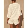 imagePRETTYGARDEN Womens Summer 2 Piece Swimsuit Coverup Hollow Out Knit Half Sleeve Tops Shorts Sets Bathing Suit Beach OutfitsBeige