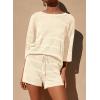 imagePRETTYGARDEN Womens Summer 2 Piece Swimsuit Coverup Hollow Out Knit Half Sleeve Tops Shorts Sets Bathing Suit Beach OutfitsBeige
