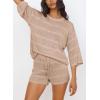 imagePRETTYGARDEN Womens Summer 2 Piece Swimsuit Coverup Hollow Out Knit Half Sleeve Tops Shorts Sets Bathing Suit Beach OutfitsBeige Apricot
