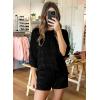 imagePRETTYGARDEN Womens Summer 2 Piece Swimsuit Coverup Hollow Out Knit Half Sleeve Tops Shorts Sets Bathing Suit Beach OutfitsBlack