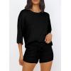 imagePRETTYGARDEN Womens Summer 2 Piece Swimsuit Coverup Hollow Out Knit Half Sleeve Tops Shorts Sets Bathing Suit Beach OutfitsBlack