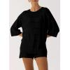 imagePRETTYGARDEN Womens Summer 2 Piece Swimsuit Coverup Hollow Out Knit Half Sleeve Tops Shorts Sets Bathing Suit Beach OutfitsBlack