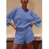 imagePRETTYGARDEN Womens Summer 2 Piece Swimsuit Coverup Hollow Out Knit Half Sleeve Tops Shorts Sets Bathing Suit Beach OutfitsBlue