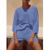 imagePRETTYGARDEN Womens Summer 2 Piece Swimsuit Coverup Hollow Out Knit Half Sleeve Tops Shorts Sets Bathing Suit Beach OutfitsBlue