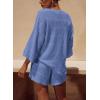 imagePRETTYGARDEN Womens Summer 2 Piece Swimsuit Coverup Hollow Out Knit Half Sleeve Tops Shorts Sets Bathing Suit Beach OutfitsBlue