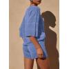 imagePRETTYGARDEN Womens Summer 2 Piece Swimsuit Coverup Hollow Out Knit Half Sleeve Tops Shorts Sets Bathing Suit Beach OutfitsBlue