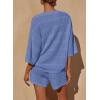 imagePRETTYGARDEN Womens Summer 2 Piece Swimsuit Coverup Hollow Out Knit Half Sleeve Tops Shorts Sets Bathing Suit Beach OutfitsBlue