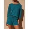 imagePRETTYGARDEN Womens Summer 2 Piece Swimsuit Coverup Hollow Out Knit Half Sleeve Tops Shorts Sets Bathing Suit Beach OutfitsBlue Green