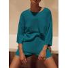 imagePRETTYGARDEN Womens Summer 2 Piece Swimsuit Coverup Hollow Out Knit Half Sleeve Tops Shorts Sets Bathing Suit Beach OutfitsBlue Green