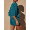 imagePRETTYGARDEN Womens Summer 2 Piece Swimsuit Coverup Hollow Out Knit Half Sleeve Tops Shorts Sets Bathing Suit Beach OutfitsBlue Green