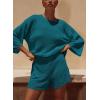 imagePRETTYGARDEN Womens Summer 2 Piece Swimsuit Coverup Hollow Out Knit Half Sleeve Tops Shorts Sets Bathing Suit Beach OutfitsBlue Green