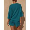 imagePRETTYGARDEN Womens Summer 2 Piece Swimsuit Coverup Hollow Out Knit Half Sleeve Tops Shorts Sets Bathing Suit Beach OutfitsBlue Green