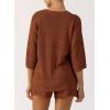 imagePRETTYGARDEN Womens Summer 2 Piece Swimsuit Coverup Hollow Out Knit Half Sleeve Tops Shorts Sets Bathing Suit Beach OutfitsBrown